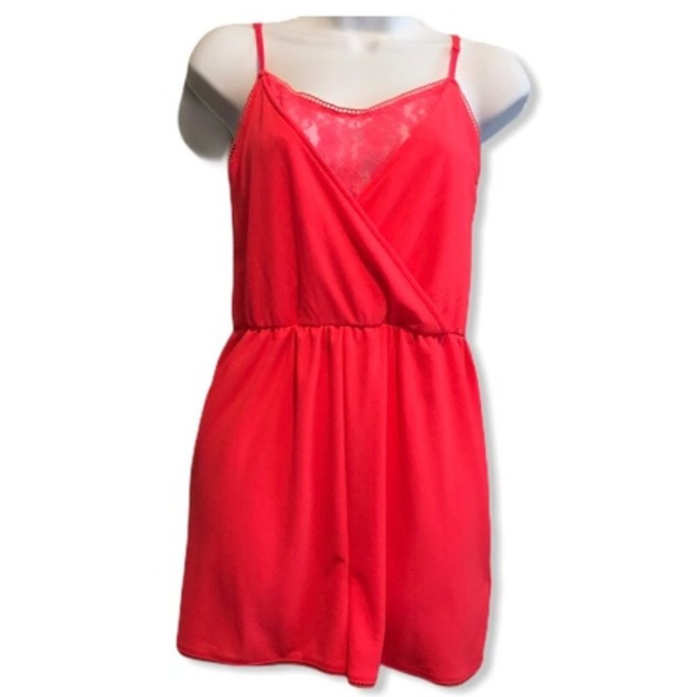 H&M Divided Lace Romper - Neon Hot Pink / Coral